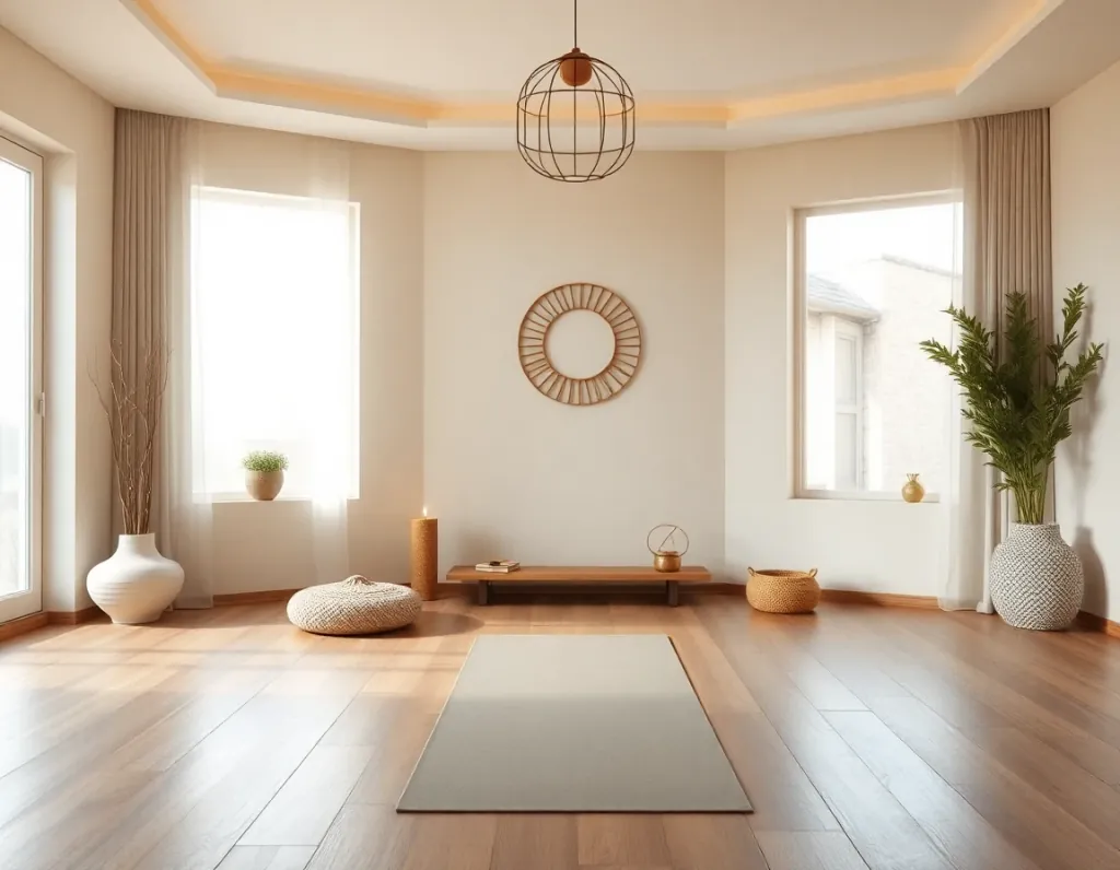 AI Yoga Room Design inspiration with a peaceful and airy yoga space