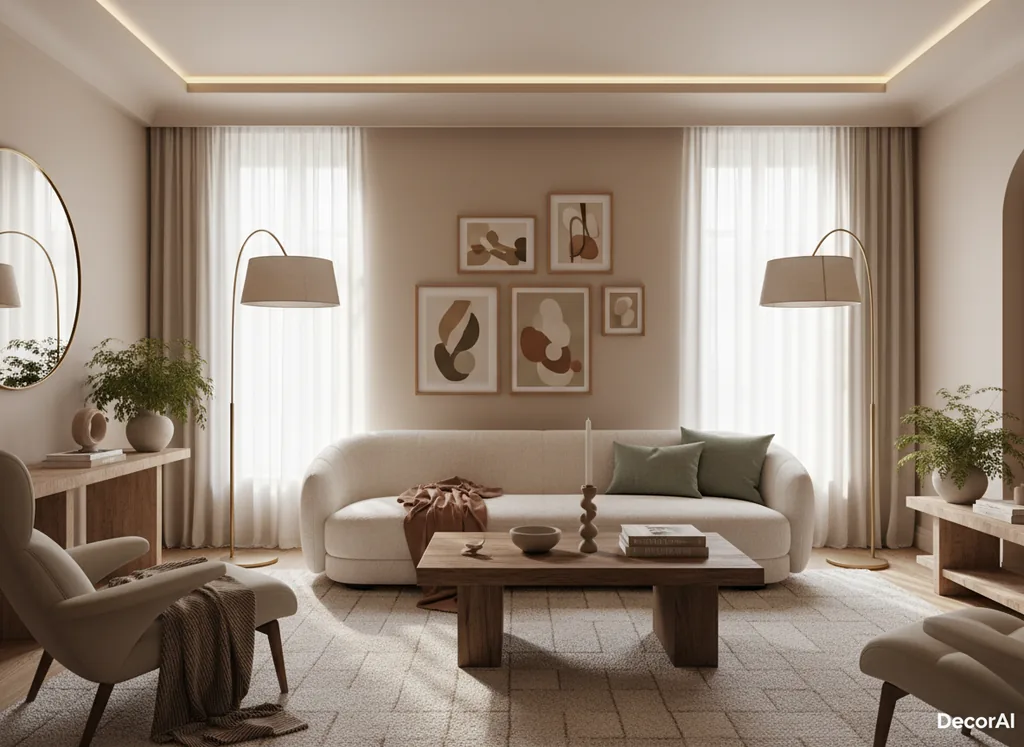 After photo showing a warm modern living room created with DecorAI AI Interior Design